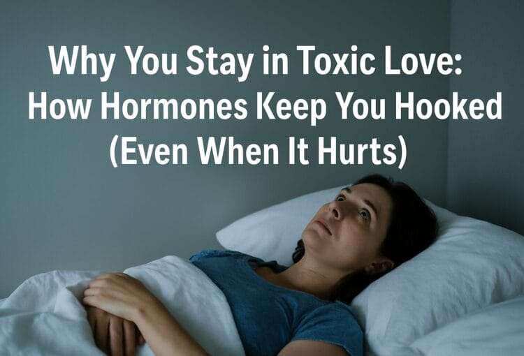 A woman in her 30s or 40s, lying in bed staring at the ceiling, visibly exhausted—soft light, not overly styled.