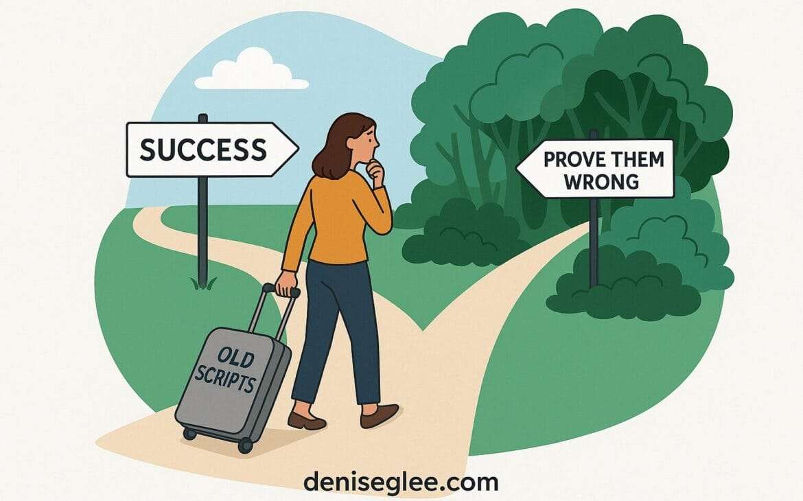 A business owner standing at a fork in the road